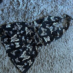 Stylish Two Piece Black Halter Top with Butterfly Pattern